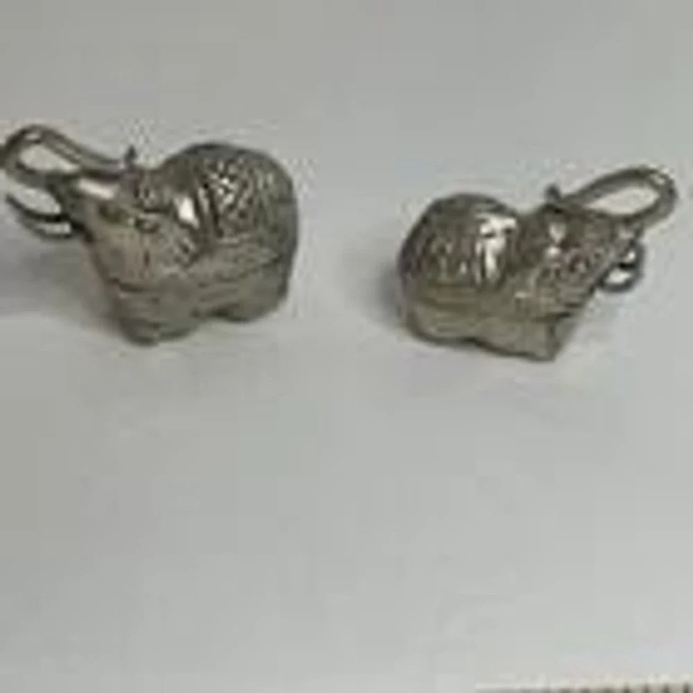 2 Indian Mughal Silver Plated Ceremonial Elephant Figure Pill Box‎ Trinket Boxes